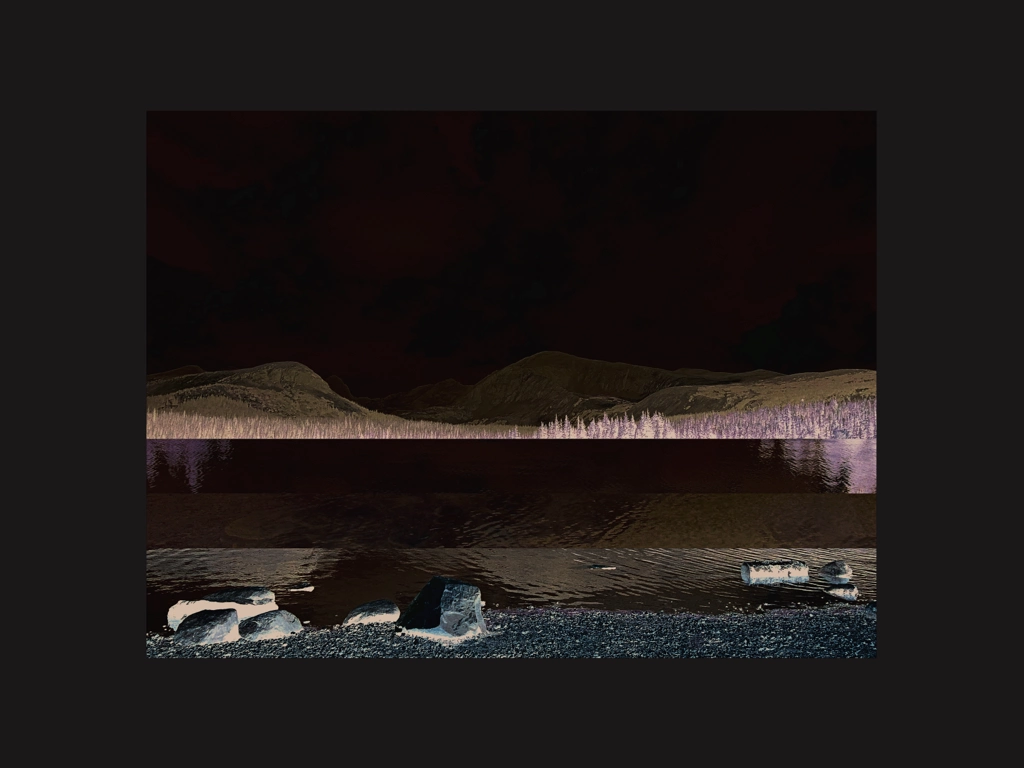 mountain lake at night