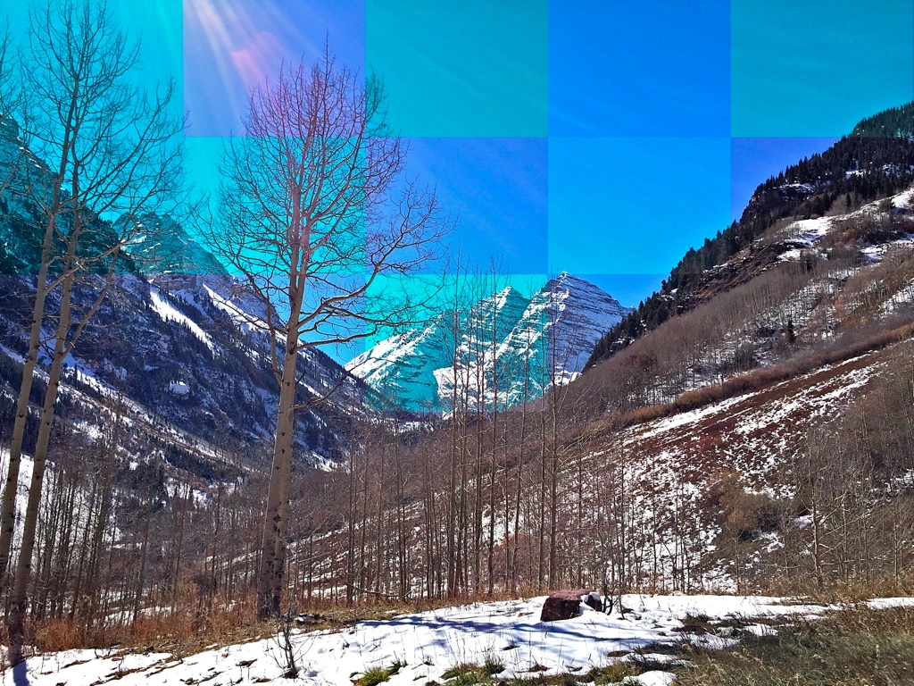 Maroon Bells overlayed with colored squares